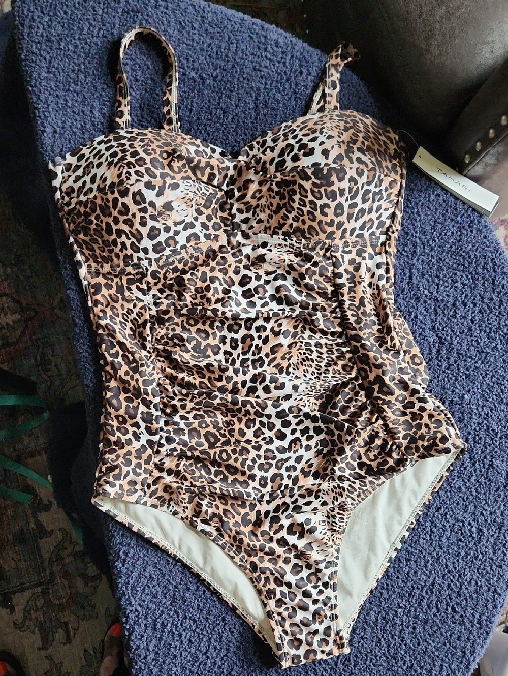 NWT Tahari Leopard Print Ruched One-Piece Swimsuit Sz  XL